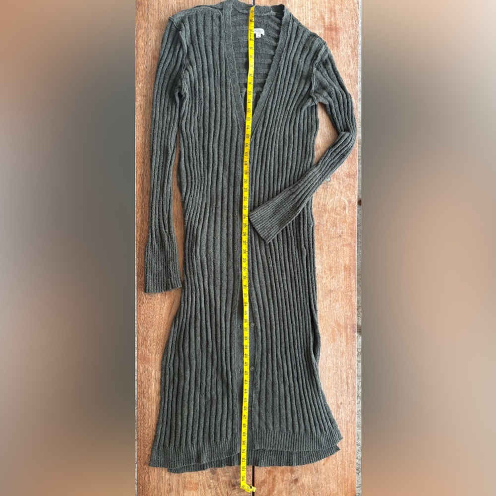 LOW START - ANTHROPOLOGIE Pilcro Duster Women’s Medium Olive Long Sweater - Picture 11 of 11